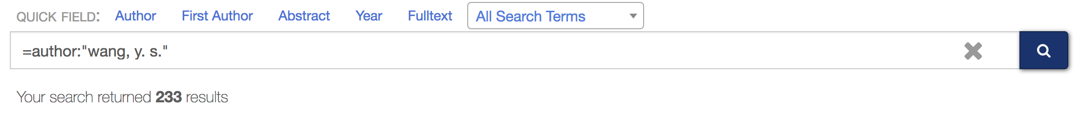 Exact
   name matching query with full family name and given name and middle name
   initials. 233 total search results.