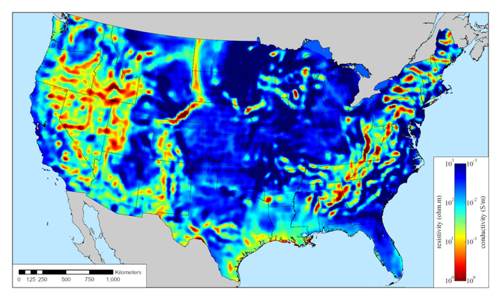 Electrical conductivity map of the United States at 35 km depth