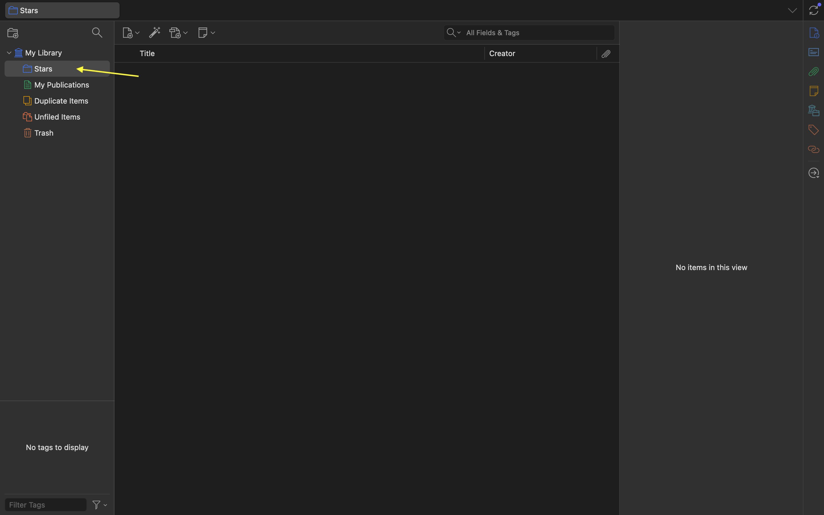 A screenshot of Zotero with the create new collection created