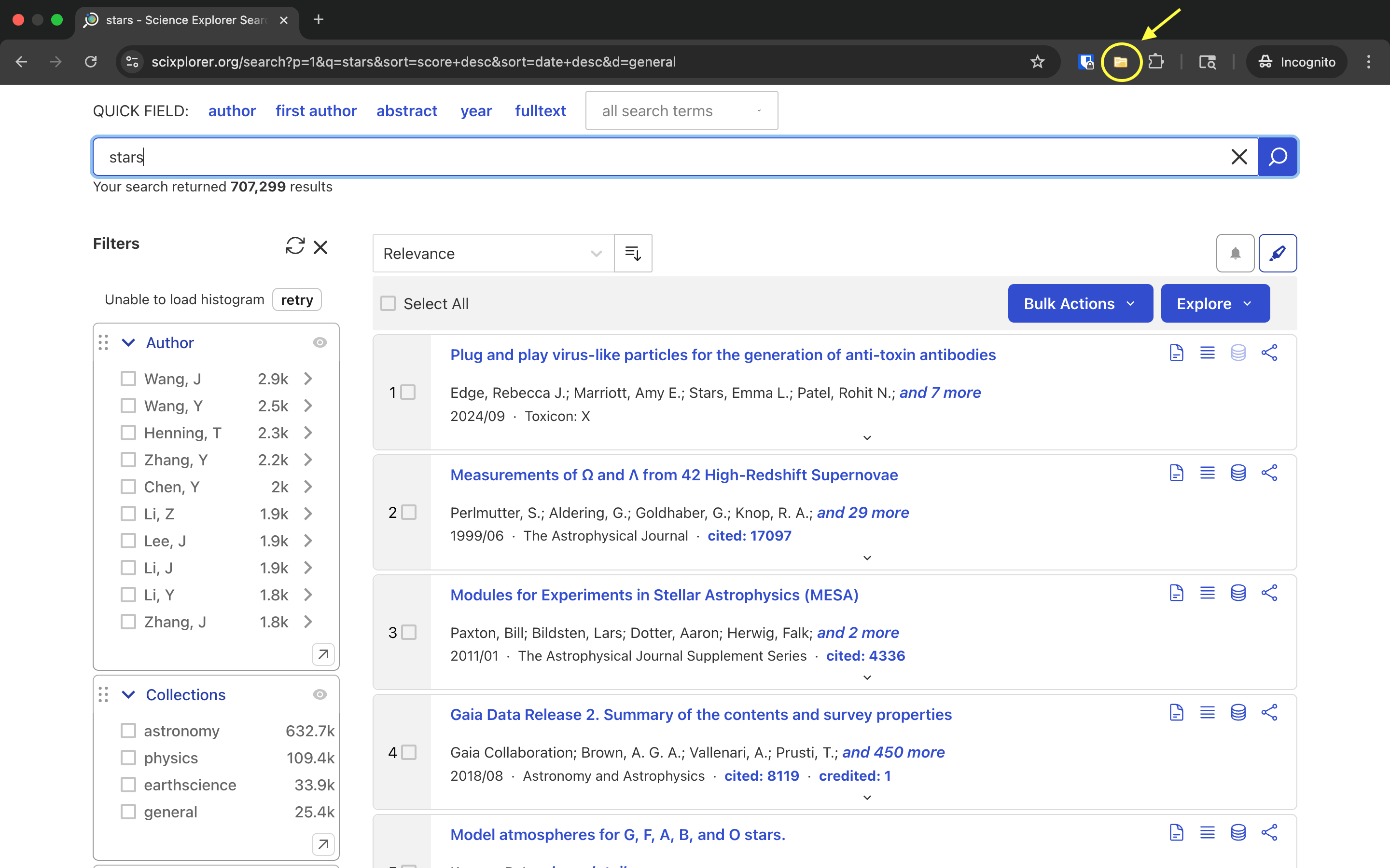 A screenshot SciX search results and Zotero browser extension highlighted
