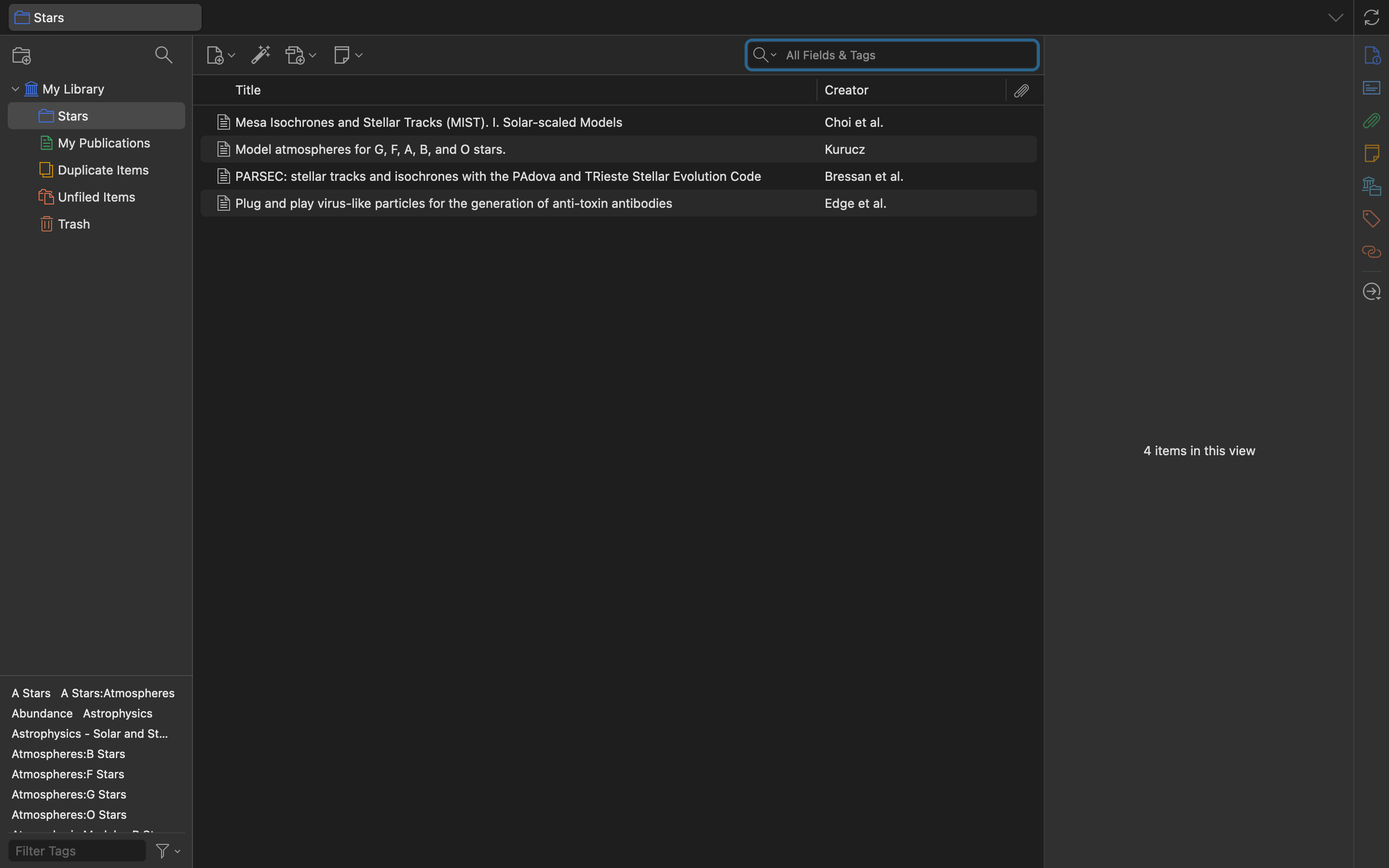 Zotero app with imported references