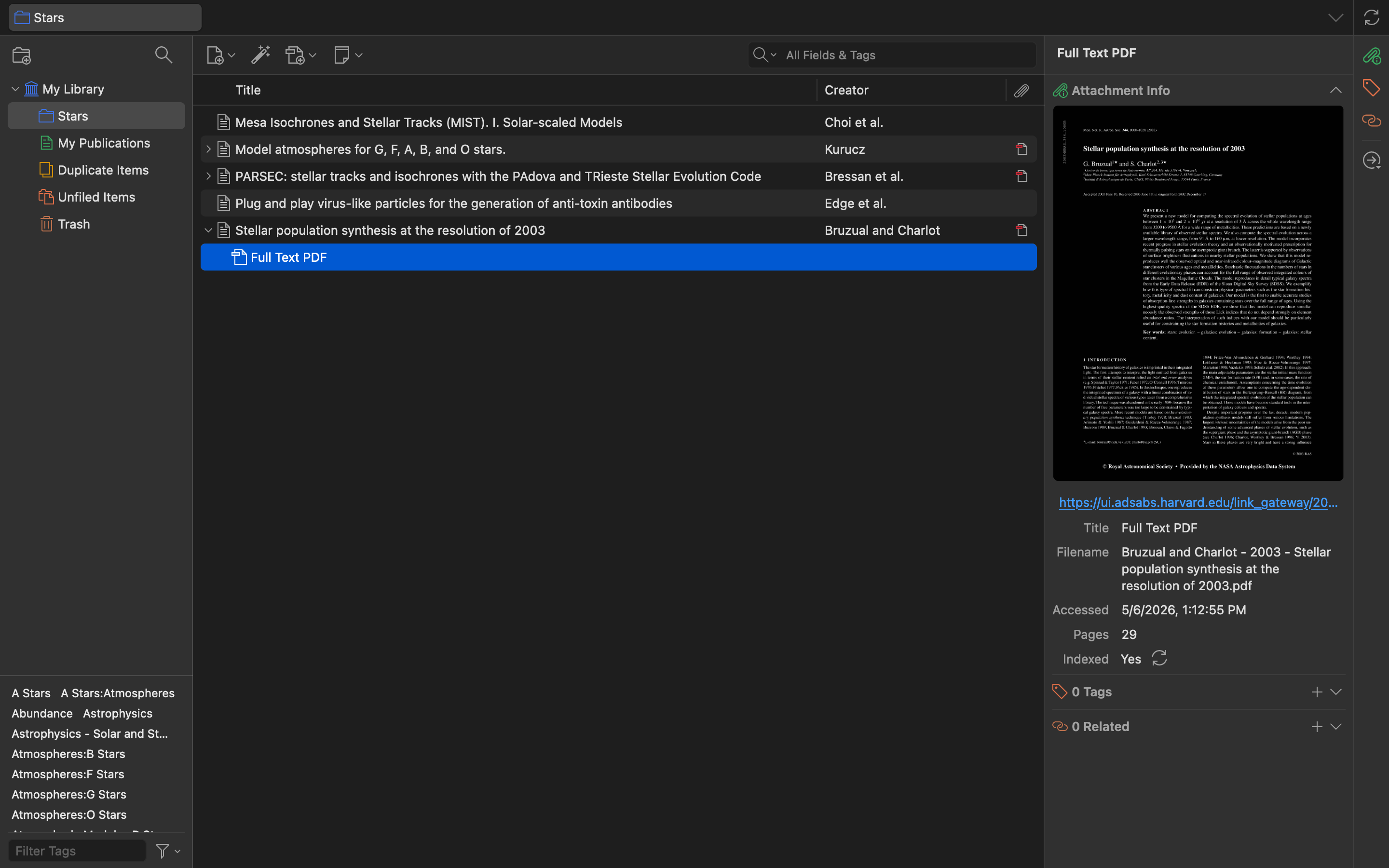 Zotero app with imported reference